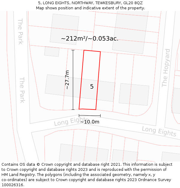 5, LONG EIGHTS, NORTHWAY, TEWKESBURY, GL20 8QZ: Plot and title map