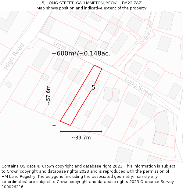 5, LONG STREET, GALHAMPTON, YEOVIL, BA22 7AZ: Plot and title map