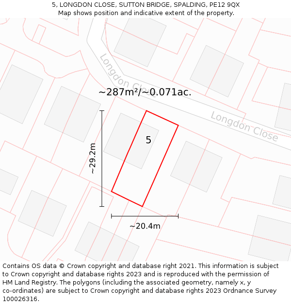 5, LONGDON CLOSE, SUTTON BRIDGE, SPALDING, PE12 9QX: Plot and title map