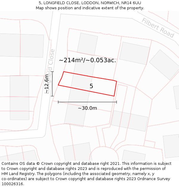 5, LONGFIELD CLOSE, LODDON, NORWICH, NR14 6UU: Plot and title map