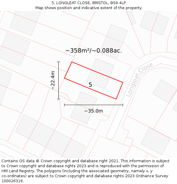 5, LONGLEAT CLOSE, BRISTOL, BS9 4LP: Plot and title map