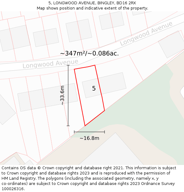 5, LONGWOOD AVENUE, BINGLEY, BD16 2RX: Plot and title map