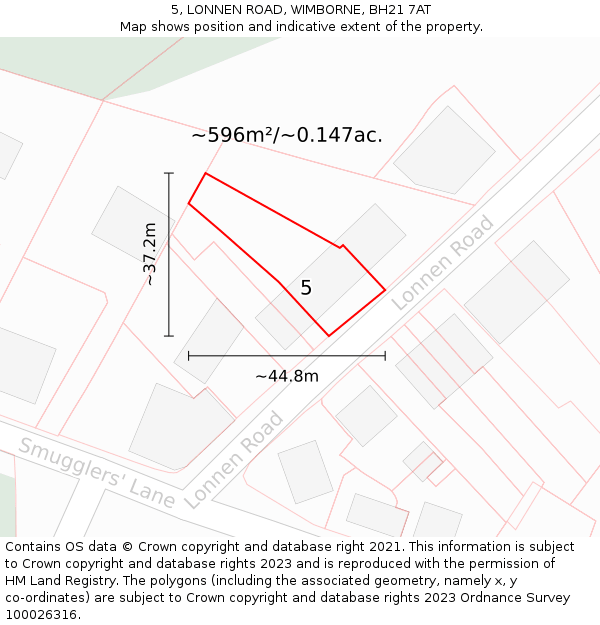 5, LONNEN ROAD, WIMBORNE, BH21 7AT: Plot and title map