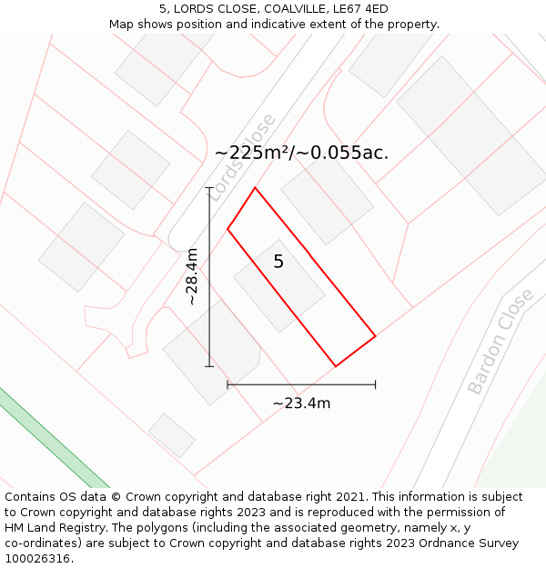 5, LORDS CLOSE, COALVILLE, LE67 4ED: Plot and title map