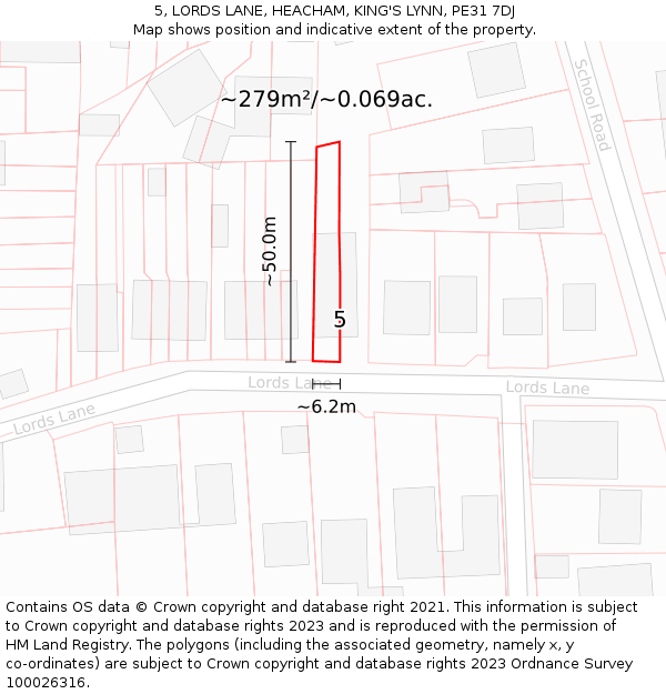 5, LORDS LANE, HEACHAM, KING'S LYNN, PE31 7DJ: Plot and title map