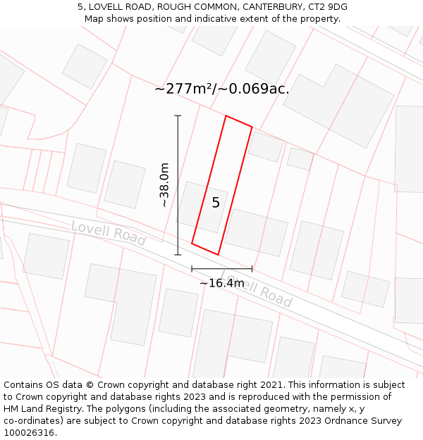 5, LOVELL ROAD, ROUGH COMMON, CANTERBURY, CT2 9DG: Plot and title map