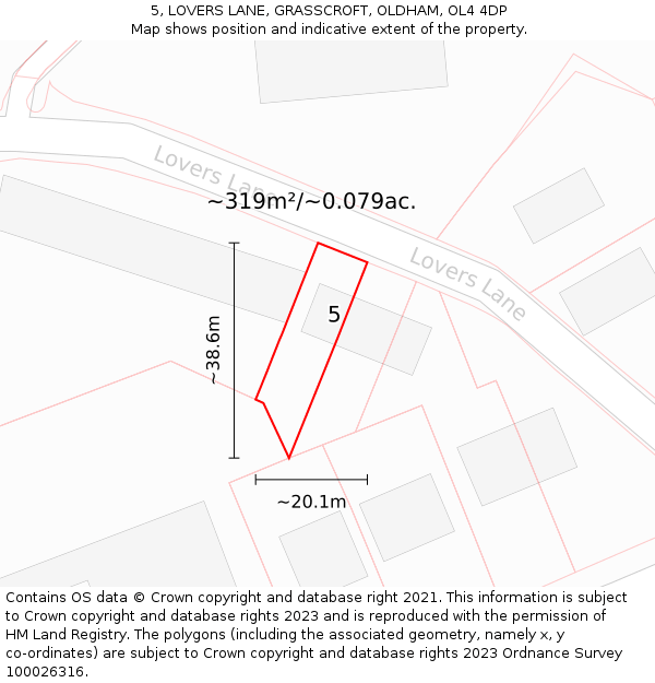 5, LOVERS LANE, GRASSCROFT, OLDHAM, OL4 4DP: Plot and title map