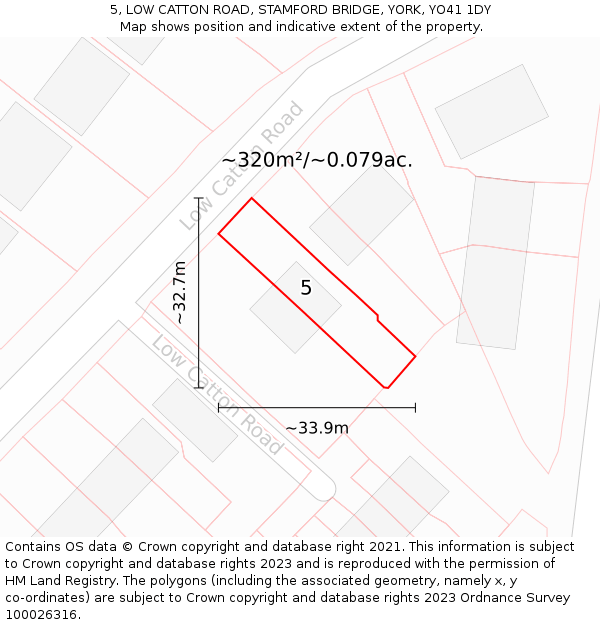 5, LOW CATTON ROAD, STAMFORD BRIDGE, YORK, YO41 1DY: Plot and title map