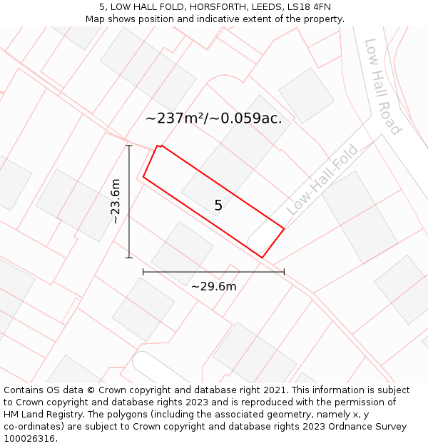 5, LOW HALL FOLD, HORSFORTH, LEEDS, LS18 4FN: Plot and title map