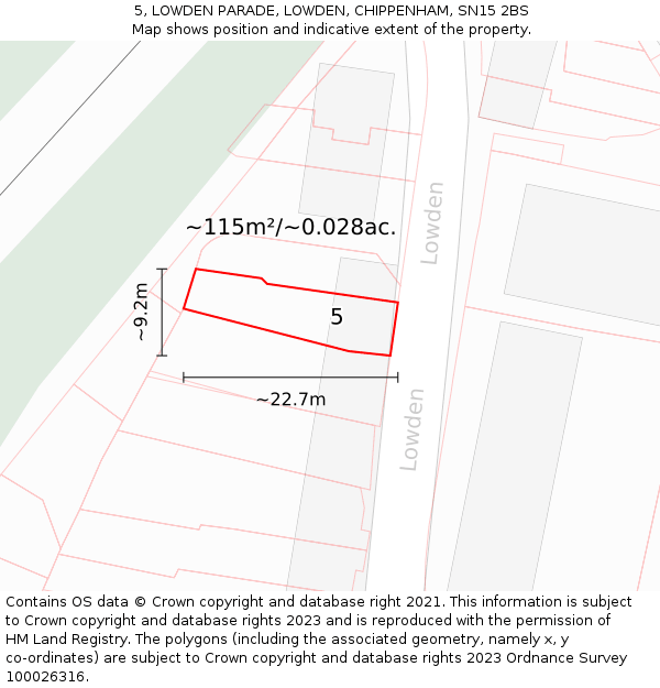 5, LOWDEN PARADE, LOWDEN, CHIPPENHAM, SN15 2BS: Plot and title map