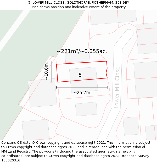5, LOWER MILL CLOSE, GOLDTHORPE, ROTHERHAM, S63 9BY: Plot and title map