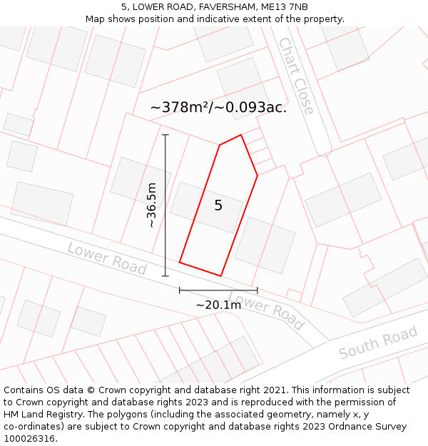 5, LOWER ROAD, FAVERSHAM, ME13 7NB: Plot and title map