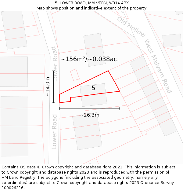 5, LOWER ROAD, MALVERN, WR14 4BX: Plot and title map
