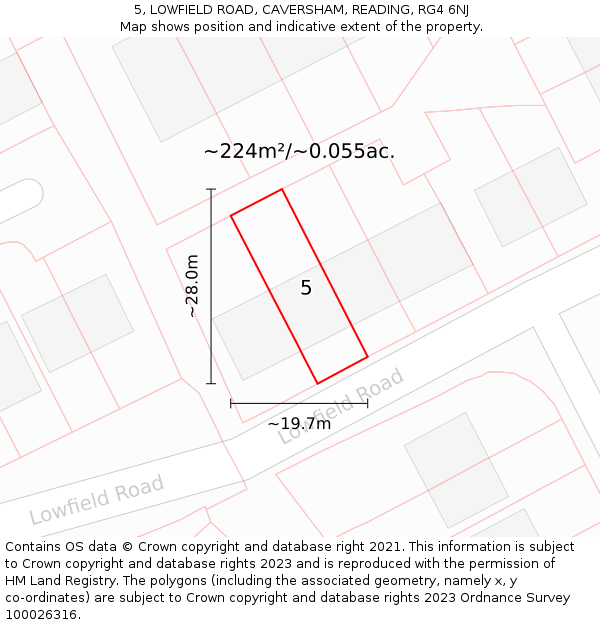 5, LOWFIELD ROAD, CAVERSHAM, READING, RG4 6NJ: Plot and title map