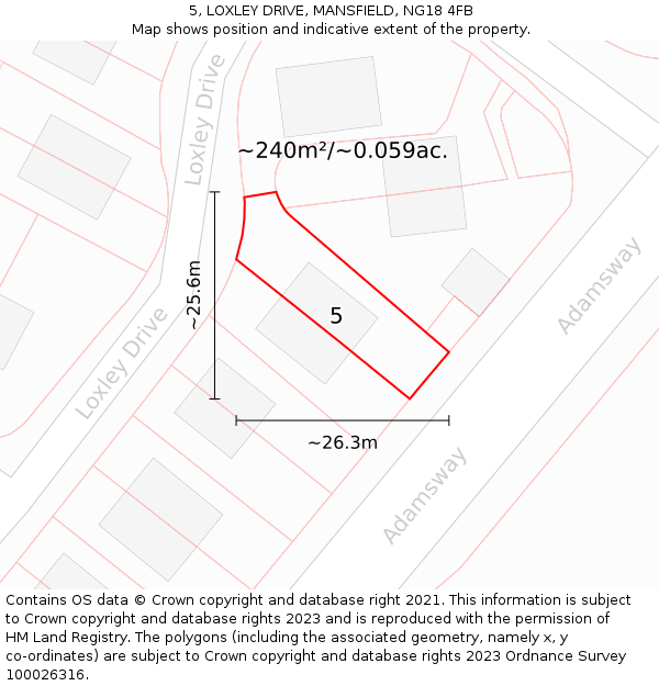 5, LOXLEY DRIVE, MANSFIELD, NG18 4FB: Plot and title map