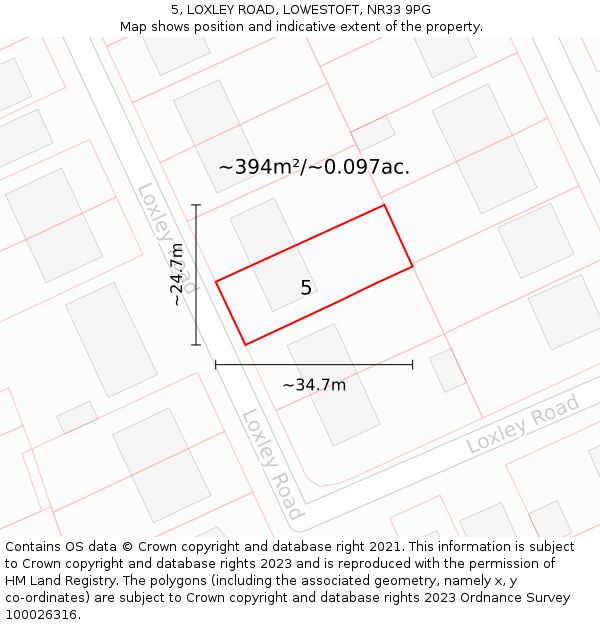 5, LOXLEY ROAD, LOWESTOFT, NR33 9PG: Plot and title map