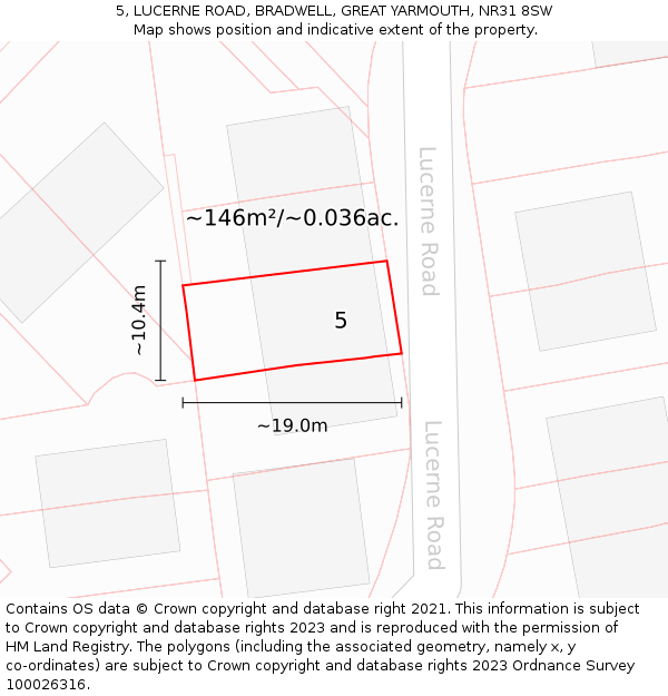 5, LUCERNE ROAD, BRADWELL, GREAT YARMOUTH, NR31 8SW: Plot and title map