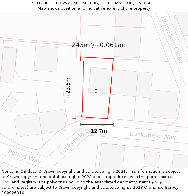5, LUCKSFIELD WAY, ANGMERING, LITTLEHAMPTON, BN16 4GU: Plot and title map