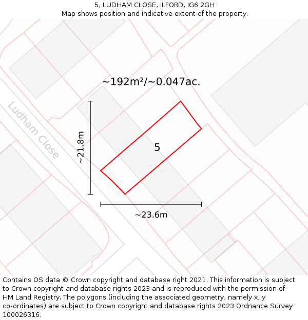 5, LUDHAM CLOSE, ILFORD, IG6 2GH: Plot and title map