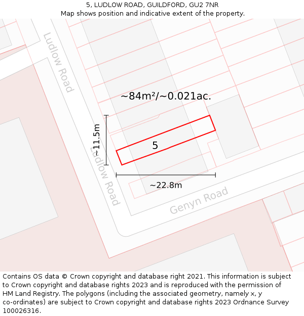 5, LUDLOW ROAD, GUILDFORD, GU2 7NR: Plot and title map
