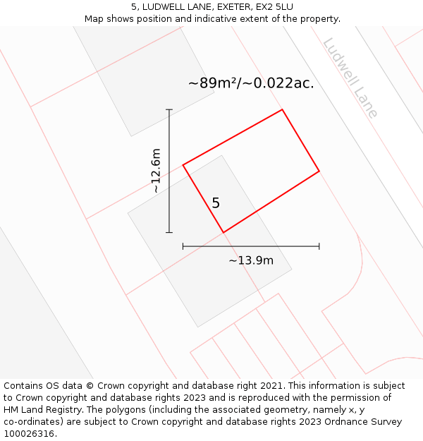 5, LUDWELL LANE, EXETER, EX2 5LU: Plot and title map