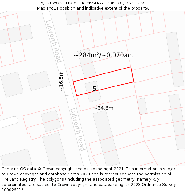 5, LULWORTH ROAD, KEYNSHAM, BRISTOL, BS31 2PX: Plot and title map