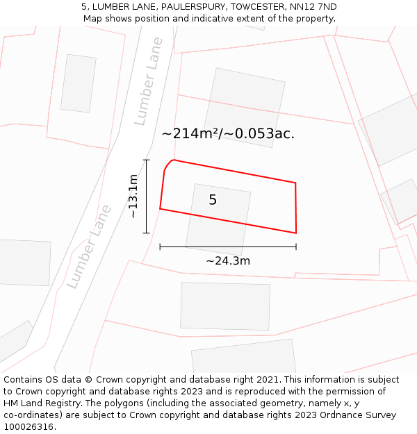 5, LUMBER LANE, PAULERSPURY, TOWCESTER, NN12 7ND: Plot and title map