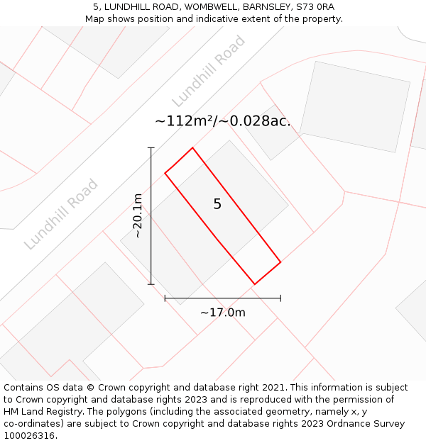 5, LUNDHILL ROAD, WOMBWELL, BARNSLEY, S73 0RA: Plot and title map