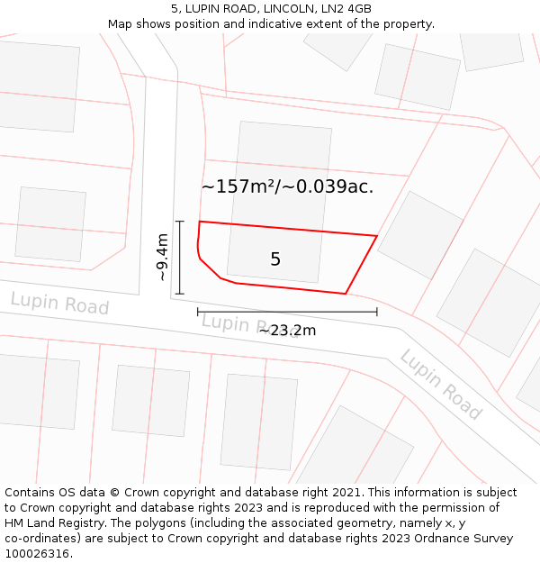 5, LUPIN ROAD, LINCOLN, LN2 4GB: Plot and title map