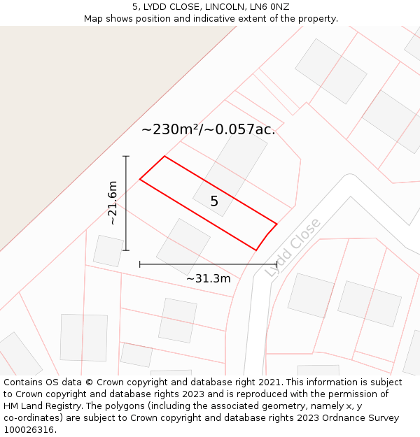 5, LYDD CLOSE, LINCOLN, LN6 0NZ: Plot and title map