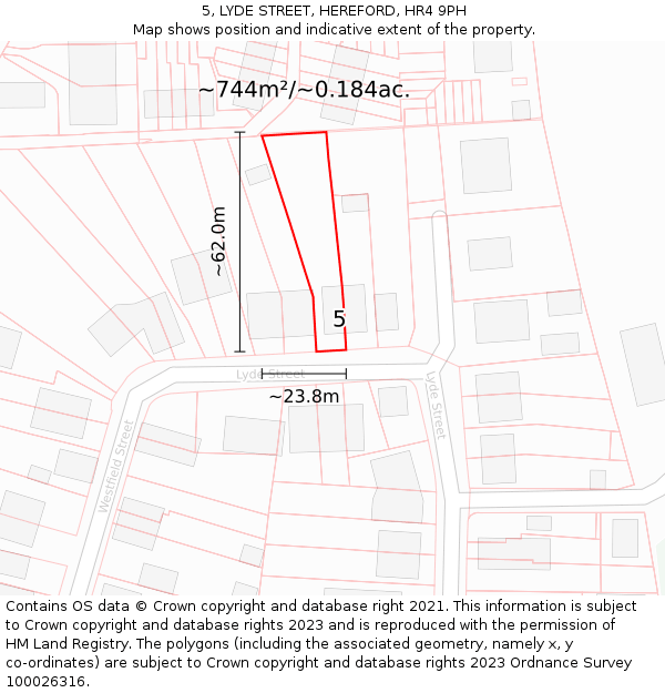 5, LYDE STREET, HEREFORD, HR4 9PH: Plot and title map