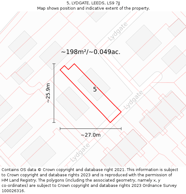 5, LYDGATE, LEEDS, LS9 7JJ: Plot and title map