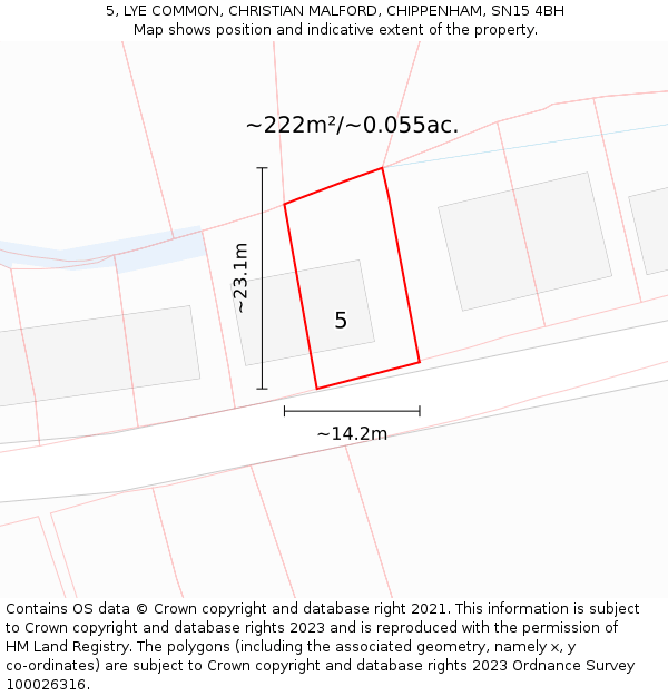 5, LYE COMMON, CHRISTIAN MALFORD, CHIPPENHAM, SN15 4BH: Plot and title map