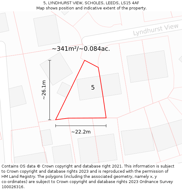 5, LYNDHURST VIEW, SCHOLES, LEEDS, LS15 4AF: Plot and title map
