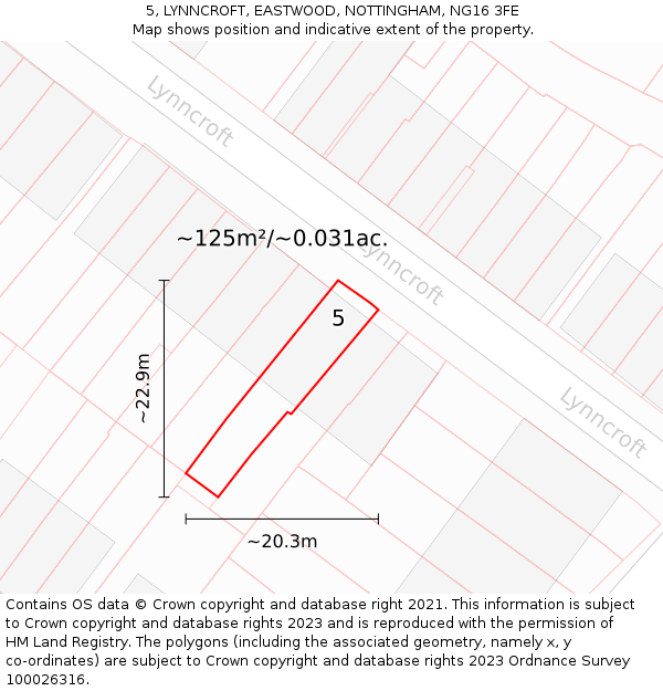 5, LYNNCROFT, EASTWOOD, NOTTINGHAM, NG16 3FE: Plot and title map