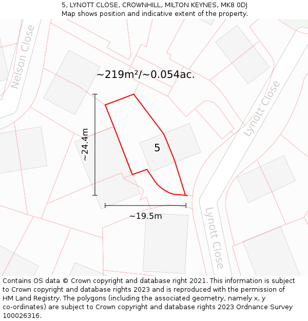 5, LYNOTT CLOSE, CROWNHILL, MILTON KEYNES, MK8 0DJ: Plot and title map