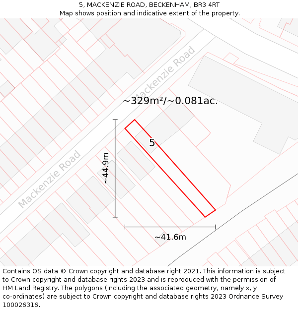5, MACKENZIE ROAD, BECKENHAM, BR3 4RT: Plot and title map