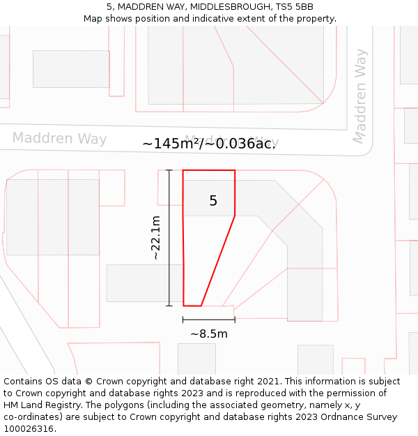 5, MADDREN WAY, MIDDLESBROUGH, TS5 5BB: Plot and title map