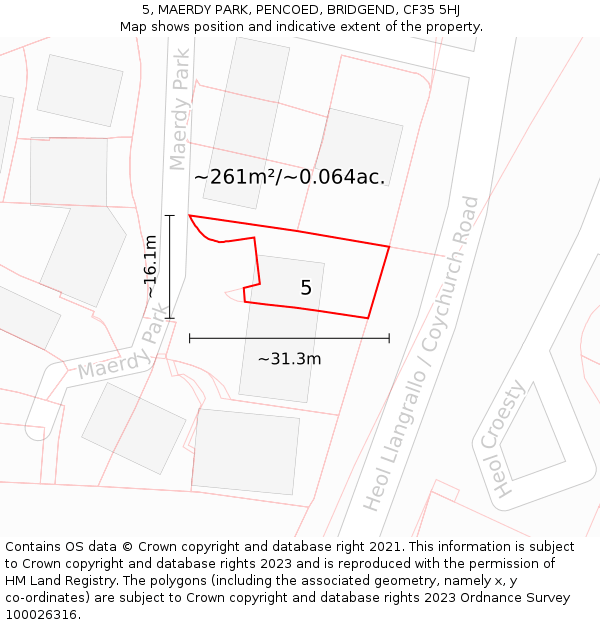5, MAERDY PARK, PENCOED, BRIDGEND, CF35 5HJ: Plot and title map