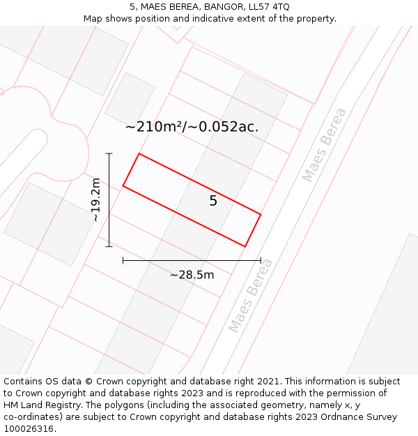 5, MAES BEREA, BANGOR, LL57 4TQ: Plot and title map