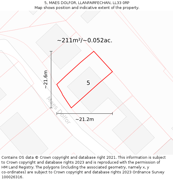 5, MAES DOLFOR, LLANFAIRFECHAN, LL33 0RP: Plot and title map