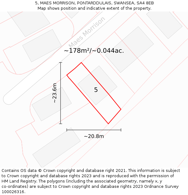 5, MAES MORRISON, PONTARDDULAIS, SWANSEA, SA4 8EB: Plot and title map