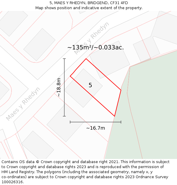 5, MAES Y RHEDYN, BRIDGEND, CF31 4FD: Plot and title map