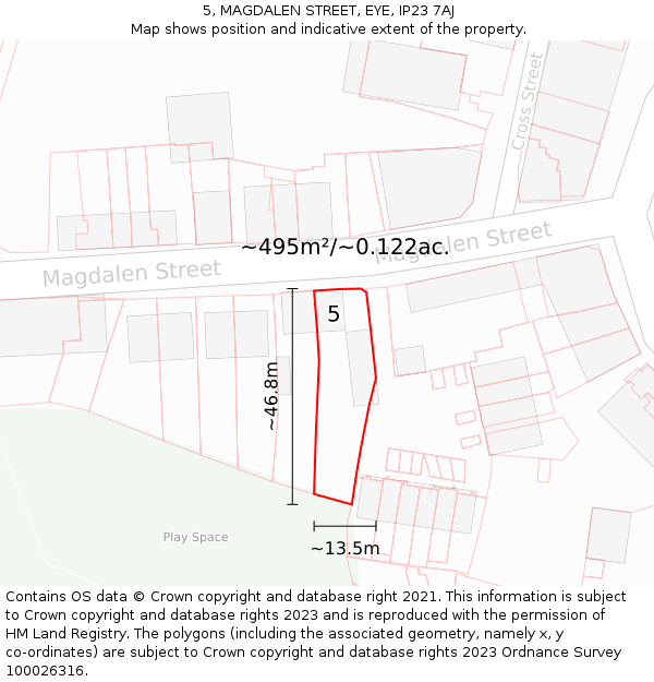 5, MAGDALEN STREET, EYE, IP23 7AJ: Plot and title map