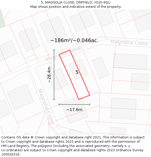 5, MAGNOLIA CLOSE, DRIFFIELD, YO25 6QU: Plot and title map