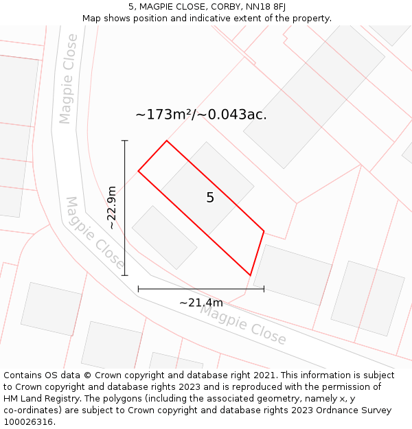 5, MAGPIE CLOSE, CORBY, NN18 8FJ: Plot and title map