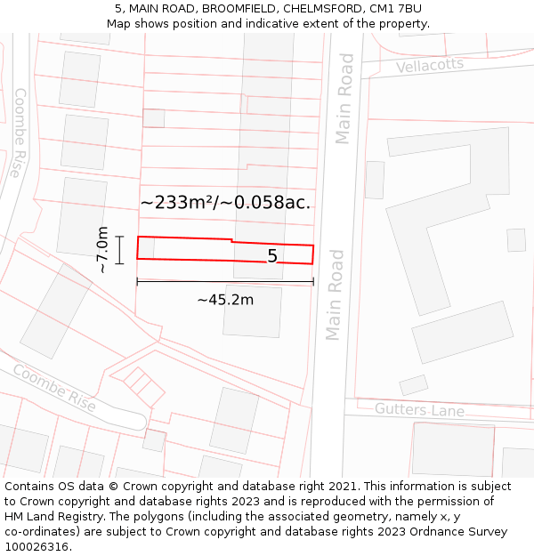 5, MAIN ROAD, BROOMFIELD, CHELMSFORD, CM1 7BU: Plot and title map