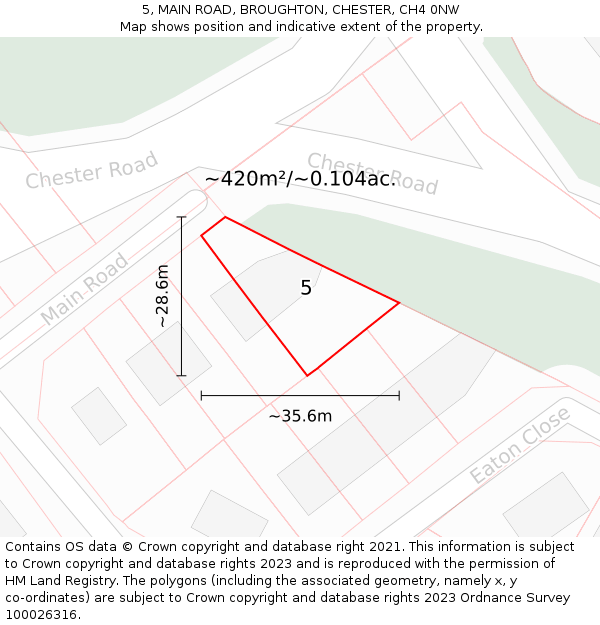 5, MAIN ROAD, BROUGHTON, CHESTER, CH4 0NW: Plot and title map