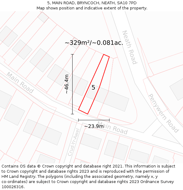 5, MAIN ROAD, BRYNCOCH, NEATH, SA10 7PD: Plot and title map