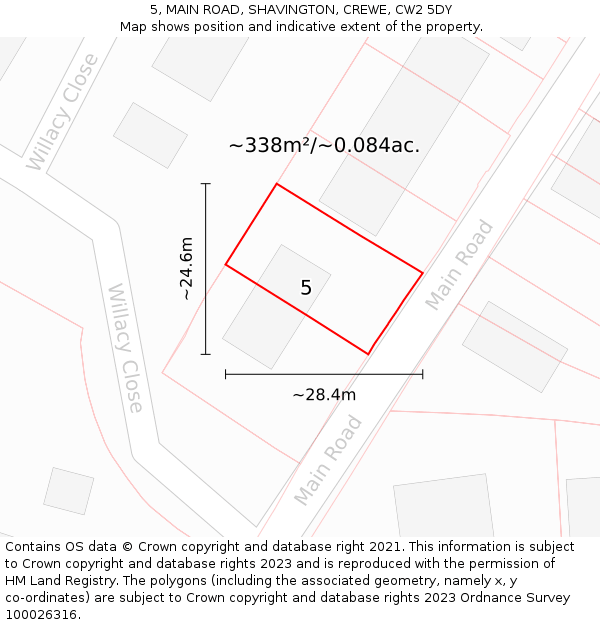 5, MAIN ROAD, SHAVINGTON, CREWE, CW2 5DY: Plot and title map